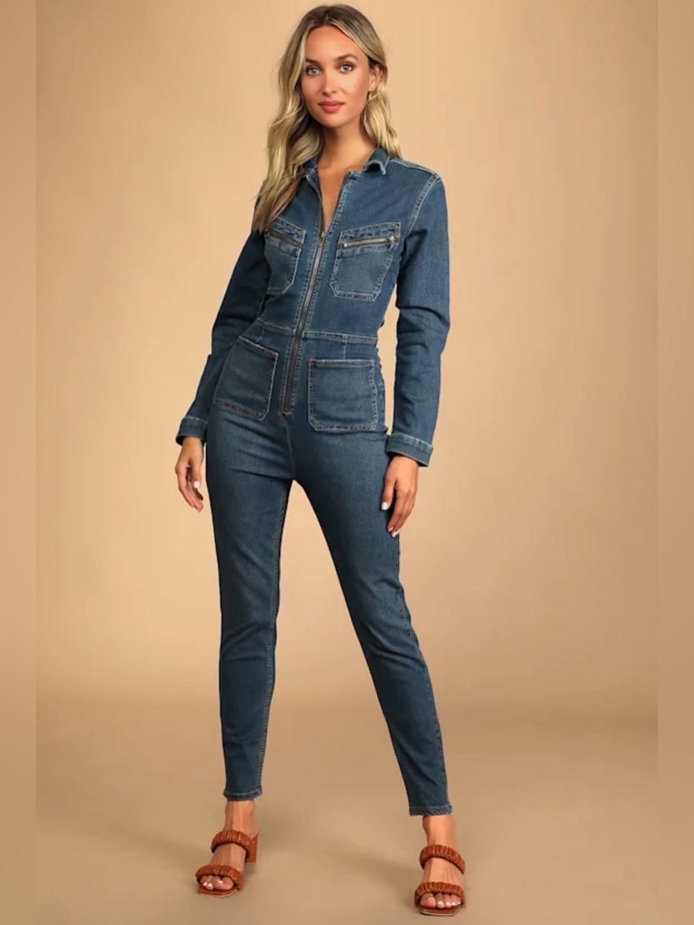 Free People Indigo Zip-Front Denim Jumpsuit